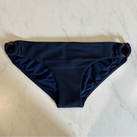 Seafolly Ribbed Ring Side Hipster Bikini Bottoms Navy Blue Size Medium US 8 NEW - Picture 3 of 7